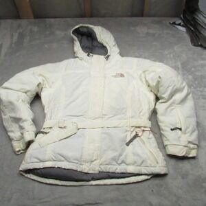 North Face Down Jacket Women Small White 550 Fill Belted Insulated Winter Puffer